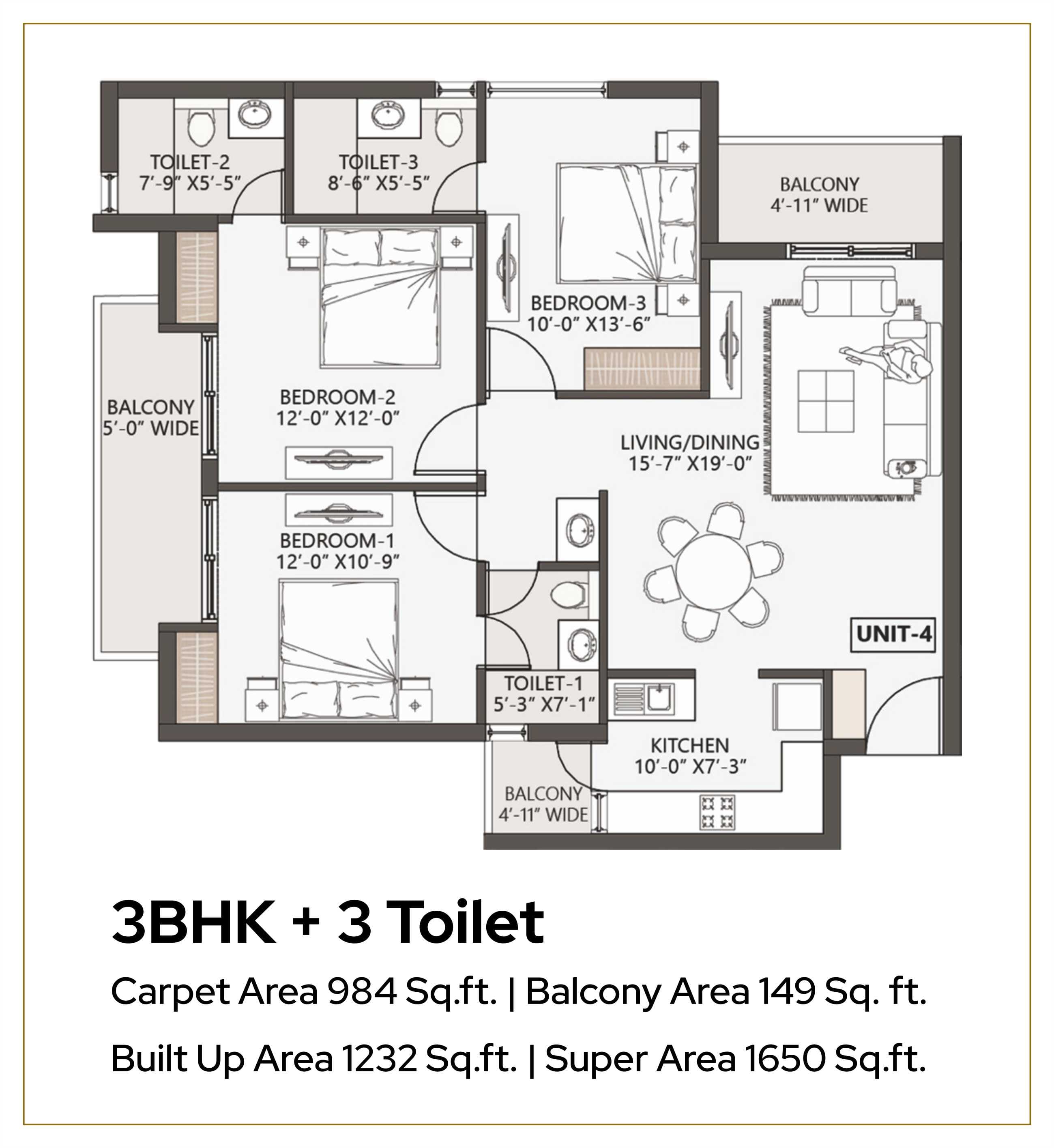 3 BHK Unit Plan DPS Palladio